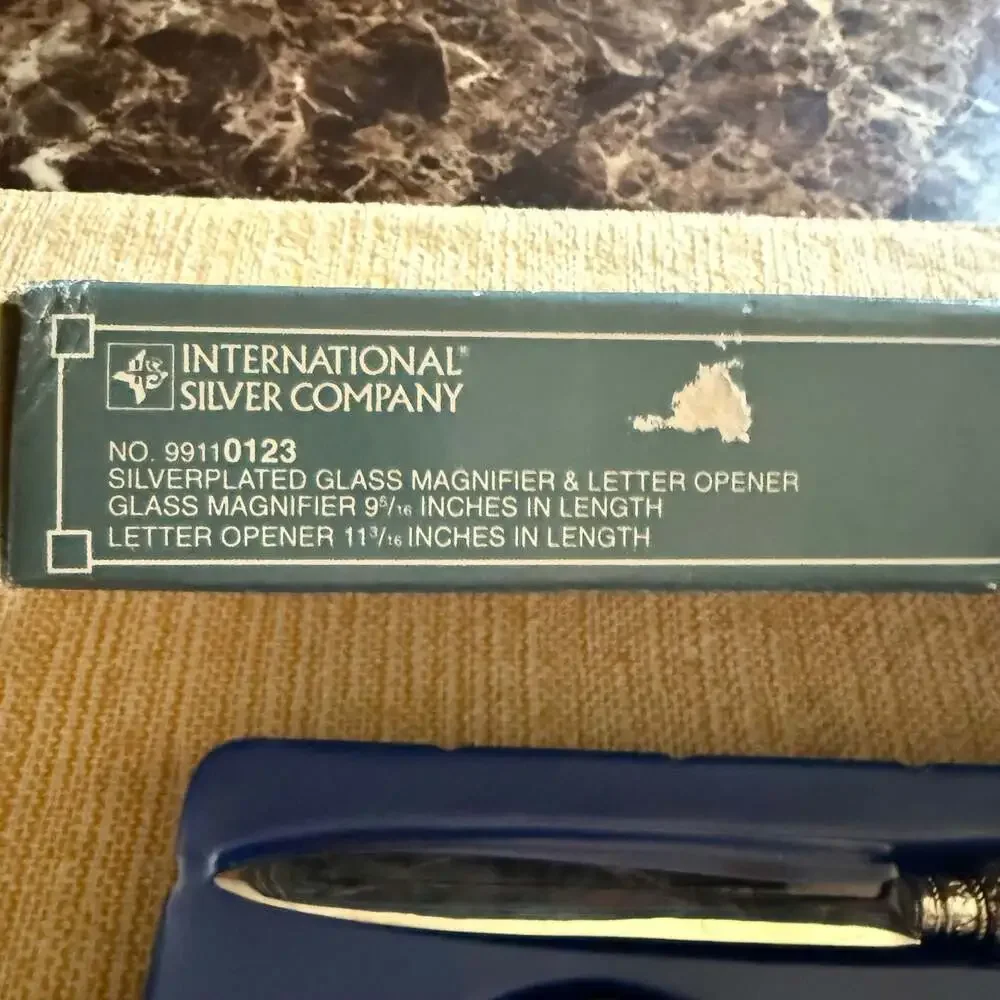 International Silver Company Silverplated Glass Magnifier & Letter Opener Set No